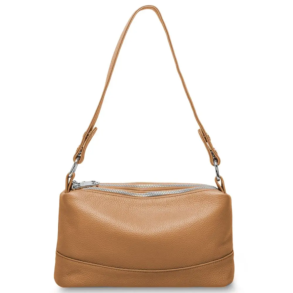 Zency, модная женская сумка через плечо, натуральная кожа, черный, белый цвет, Сумка с 3 застежками-молниями, женская сумка через плечо, сумка-тоут - Цвет: Apricot