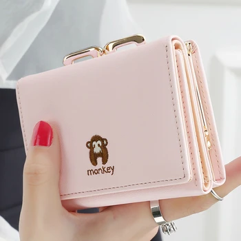 

2019 Candy Color Carteira Women Wallets Short Leather Monkey Wallet Ladies Clutch Cute Coin Purse Card Holder Cartera Mujer Lady