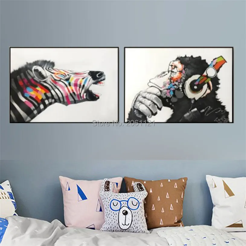 hand made idea animal painting funny zebra canvas wall art decor oil painting on canvas monkey pictures living room