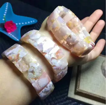 

Genuine Natural Cherry Agate Gemstone Stretch Rectangle Bracelet AAA 17*12mm