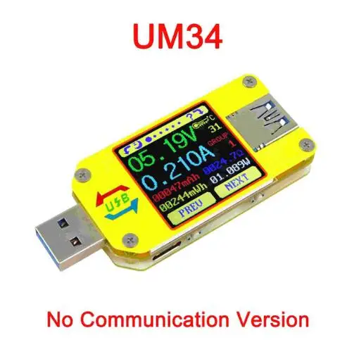 UM34/UM34C UM24/UM24C UM25/UM25C Цвет ЖК-дисплей Дисплей USB Напряжение тестер Измеритель величины тока аккумулятор вольтметра зарядки измерения - Цвет: UM34