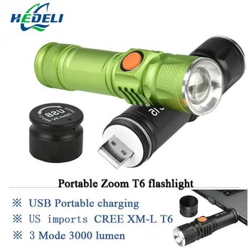 

portable light mini USB flashlight CREE XM-L T6 LED torch rechargeable 18650 Built-in battery waterproof flash light 3000 lumen