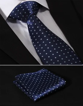 

TD1003B8 Navy Blue Polka Dot 3.4"Silk Lots Wedding Gravata Jacquard Classic MansTie Necktie Pocket Square Handkerchief Set Suit