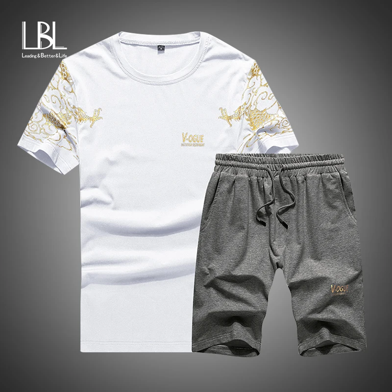 

Summer Set Mens Tracksuit Causal Two Pieces Suit Short Sleeve T-shirt & Shorts Fashion Male Wear Set Man Shirt Tshirt Homm Brand
