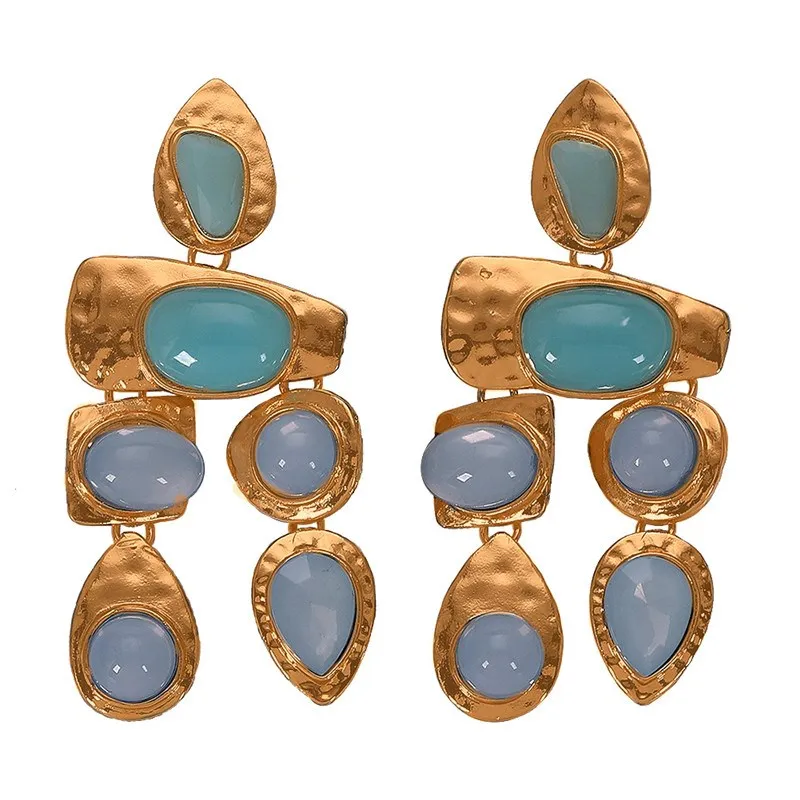 

2019 Boho Golden Big Dangle Earrings Women Crystal Bead Vintage Geometric Heart Punk Statement Drop Earring Jewelry