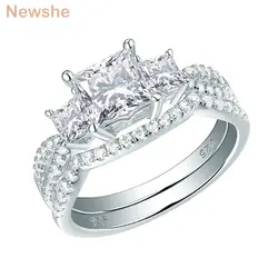 Newshe обручальное кольцо 1,5 Ct 3 Принцесса Cut AAA CZ классические ювелирные изделия 925 пробы серебро обручение кольца для женщин 1R0053