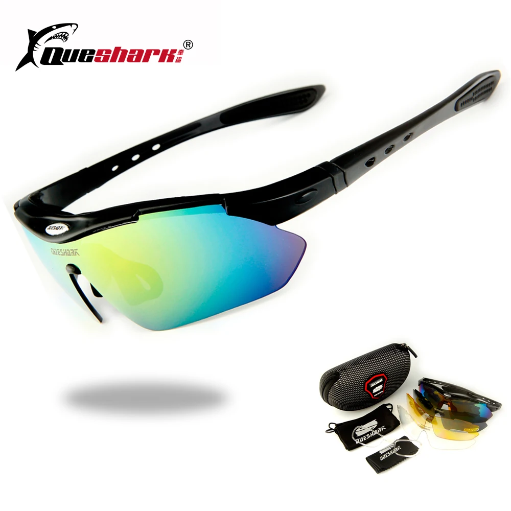 Goede Queshark Gepolariseerde Fietsen Zonnebrillen Outdoor Sport Fiets Zonnebril TR90 Goggles Eyewear 4 Lens Fiets Accessoire