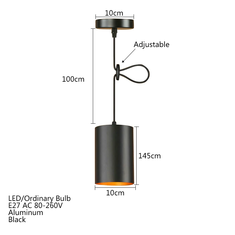 Современный черный алюминиевый подвесной светильник светодиодный E27 скандинавский промышленный подвесной светильник для гостиной ресторана Кабинета спальни офиса чердака - Цвет корпуса: Short