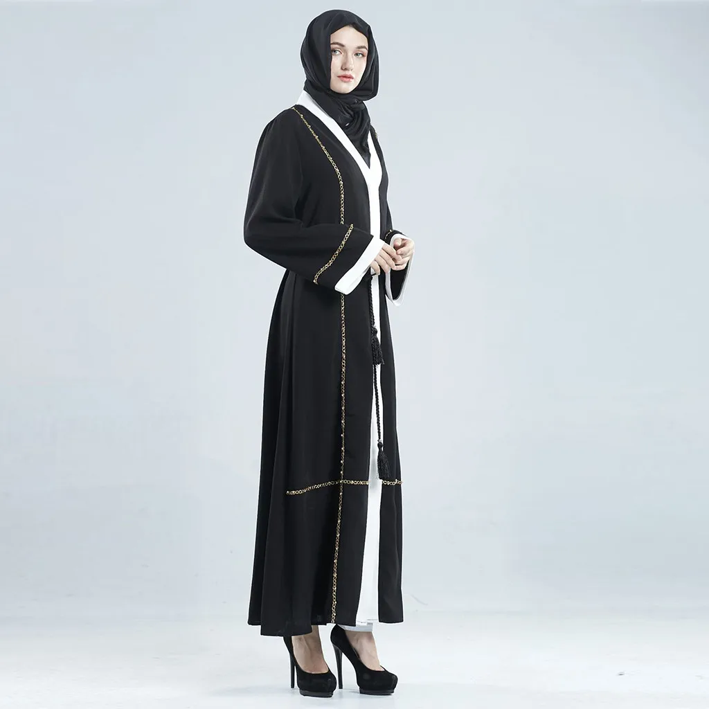 Большие размеры Vestidos 2019 Абая Бангладеш стиль для женщин открытой передней Кафтан Абая, для мусульман кардиган Jilbab Пром платье Z319