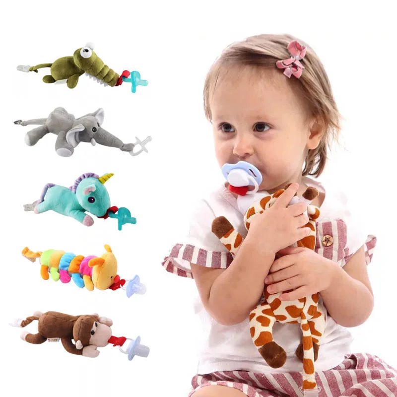 Cartoon Animal Pacifier With Soft Plush Toy Removeable Chupeta Baby Pacifier Clips Lovely Toys
