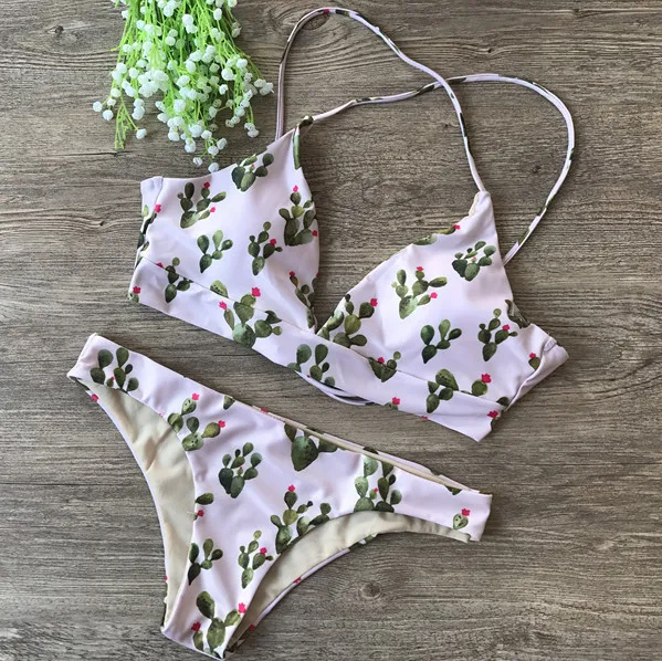 

women's summer bikini swimsuit Cactus flower pattern printed ladies bikini split swimsuit F1