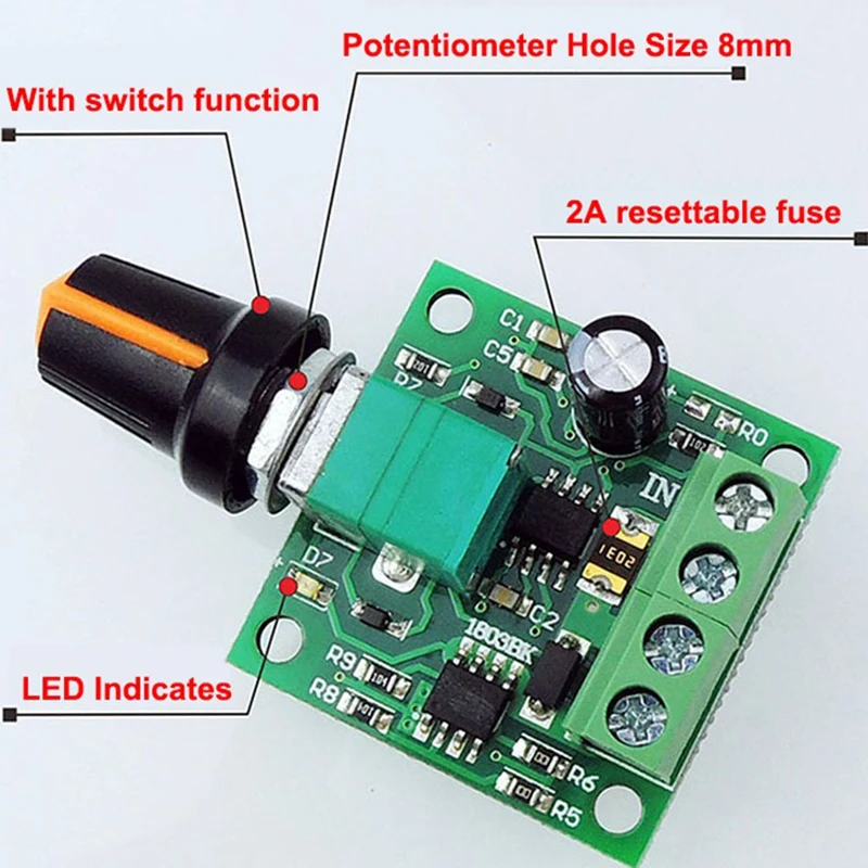 6Pcs 1.8V 3V 5V 6V 12V 2A 30W Low Voltage DC Motor Speed Controller PWM 1803BK 1803B Adjustable Driver Switch