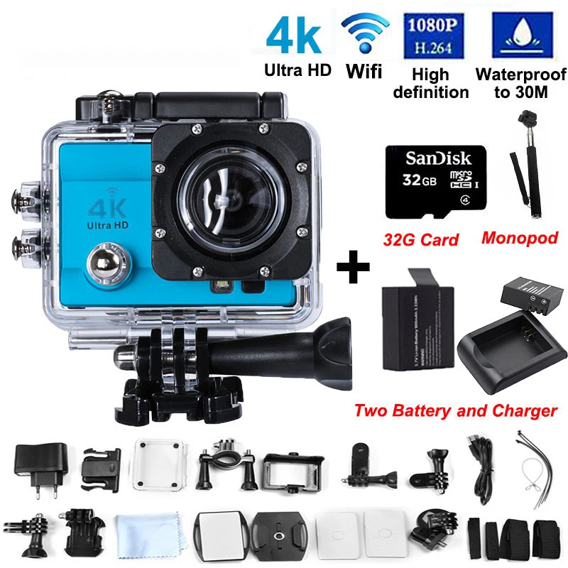  4K Ultra HD Wifi Action Camera  2.0" LCD 170' view lens  Diving 30M Waterproof Sports Cam 
