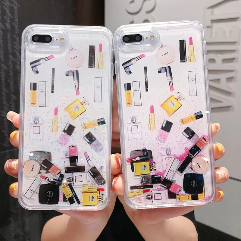

Fashion Cosmetic Makeups Lipstick Perfume Quicksand Case For iPhone X 7 8 Plus Phone Glitter cover for iPhone 6 6S XS Max XR