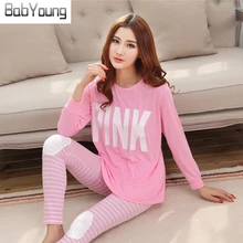 BabYoung 2017 Casual Women Pajamas Set Cartoon O Neck Long Sleeve Pyjamas For Women Summer Nightwear