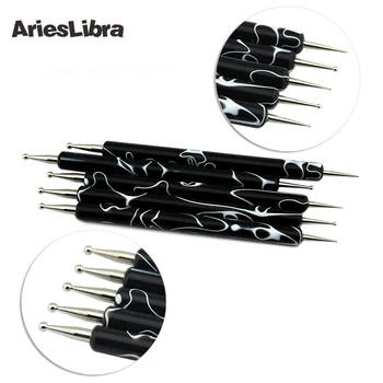 

AriesLibra Popular 5pcs/set Nail Dotting Painting Pen Black Marbleizing Brush Set Manicure Tools Brushes for Nail Decorations