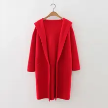 Free shipping casual women’s hat solid color long sleeve pocket Slim was thin high-end boutique temperament mink cashmere coat