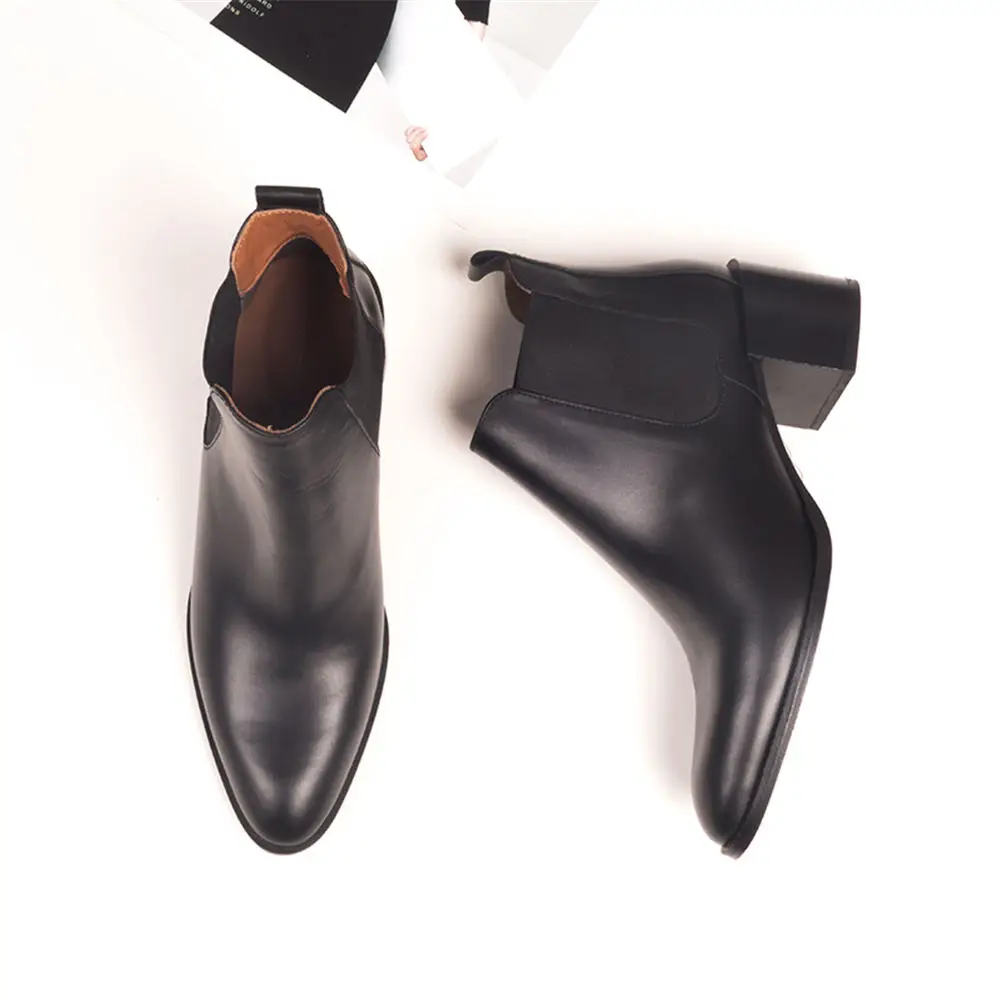 Karinluna/Роскошные Брендовые ботильоны из натуральной кожи на высоком квадратном каблуке в стиле ретро; женская обувь; модные ботинки «Челси»; женская обувь