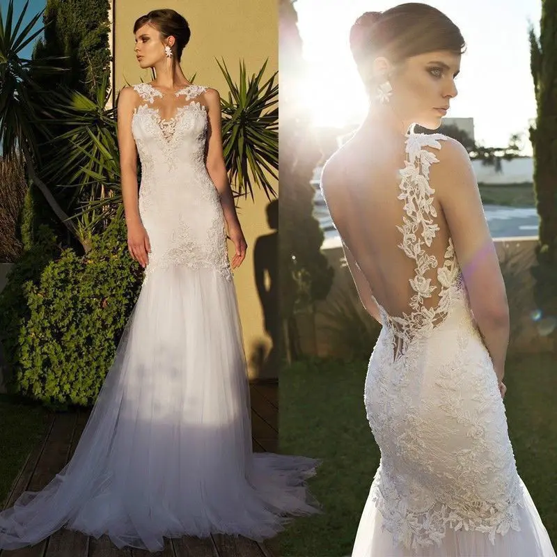 Vestido De Novia 2017 Sexy Backless Mermaid Wedding Dresses Lace Appliques Deep V-Neck Robe Mariage Casamento Gowns | Свадьбы и