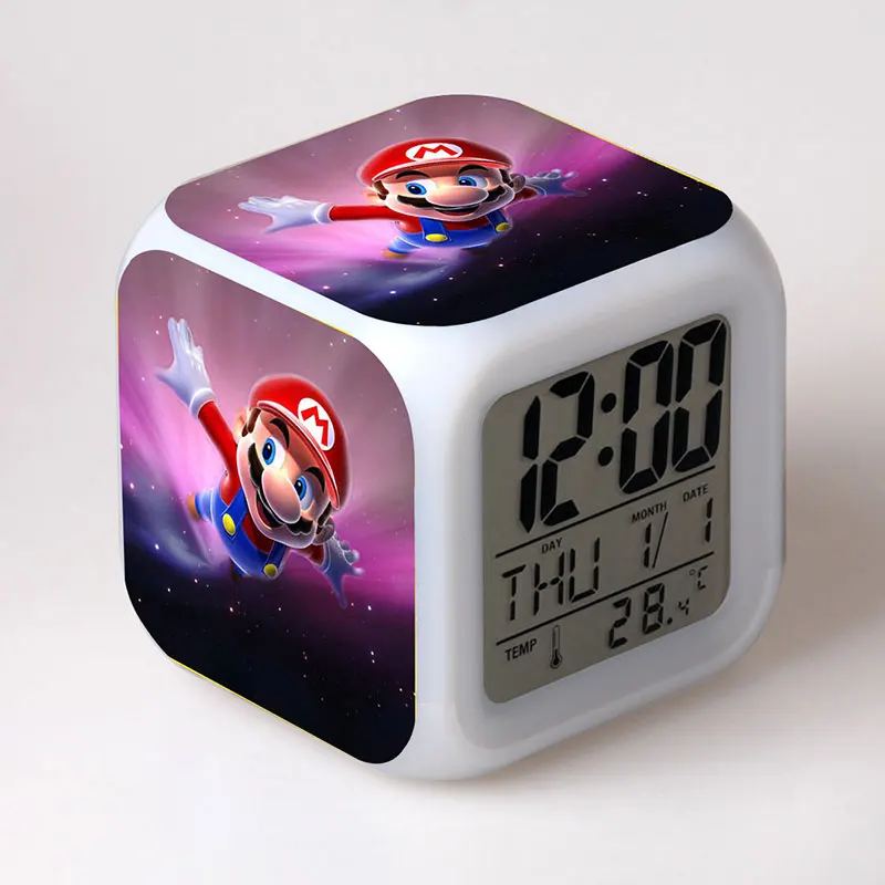 Super Mario Bros LED Alarm Clock Glowing Colorful Touch Light Game Figurine PVC Desktop Toys for Children