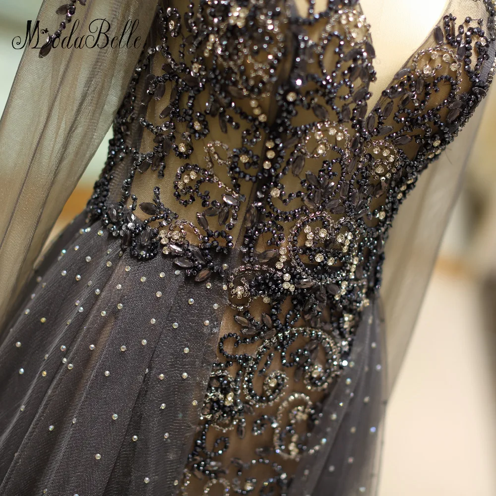 Modabelle Saudi Arabia серое Золотое вечернее платье Vestidos размера плюс женские платья с бисером и кристаллами вечернее платье