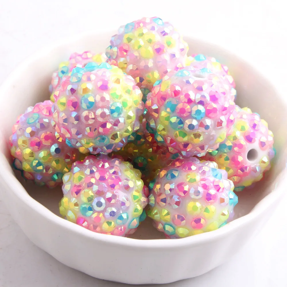 

Kwoi vita 12mm/16mm/10mm to 26mm Hotpink Rainbow Color Whoelesales Price Chunky Resin Rhinestone Beads Ball for Kids Jewelry