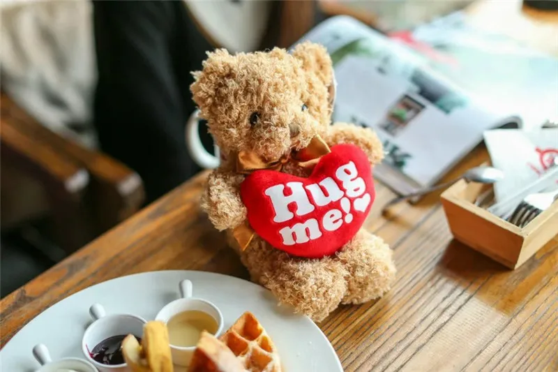 Hug Me Teddy Bear Plush Toys Holding Love Heart Ted Bear Soft Stuffed Dolls Valentine Day Kids Girls' Friends Birthday Christmas Gift  (8)