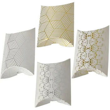 

40Pcs/lot New Gold Silver stripe pillow candy box gift bag Biscuit Packaging box Pillow Box for Wedding Birthday Party Supplies