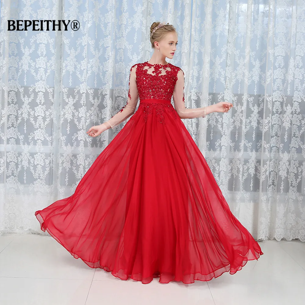 

New Arrival Full Sleeves Long Evening Dress Prom Dresses 2019 Robe De Soiree Lace Vintage Sexy Party Dress Hot Sale