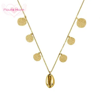 

Mavis Hare Stainless Steel Shell Necklace with 6pcs Sparkling Plate No rules round Sparkler Pendant Necklace for Beach jewelry