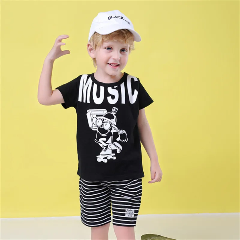 

2019 Years New Boys Clothes Set 2pices Summer Baby Cotton Anchor Print Infant Clothing Set Navy Blue Black T Shirts Shorts