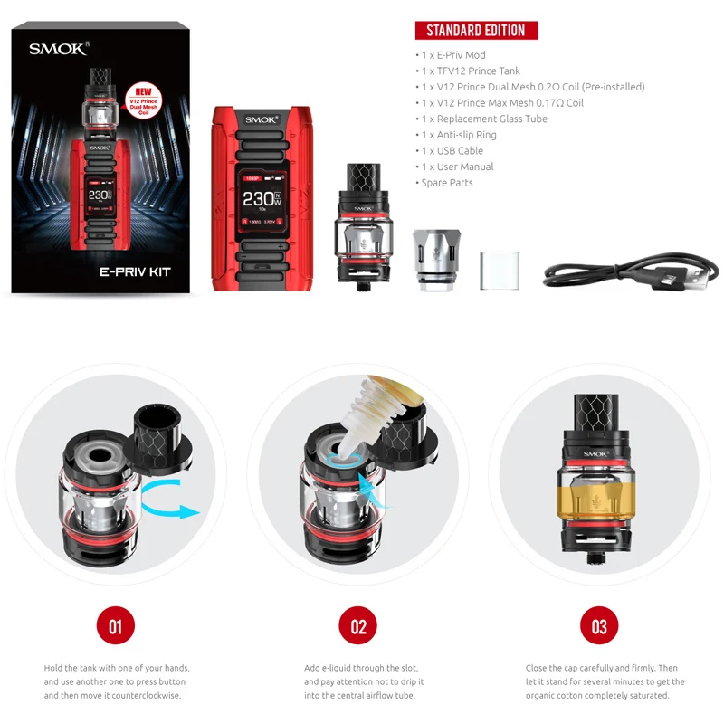 Оригинальный SMOK E priv 230 Вт TC комплект с 8 мл/2 мл TFV12 Prince Tank & использует V12 Mesh Coil VS Smok X