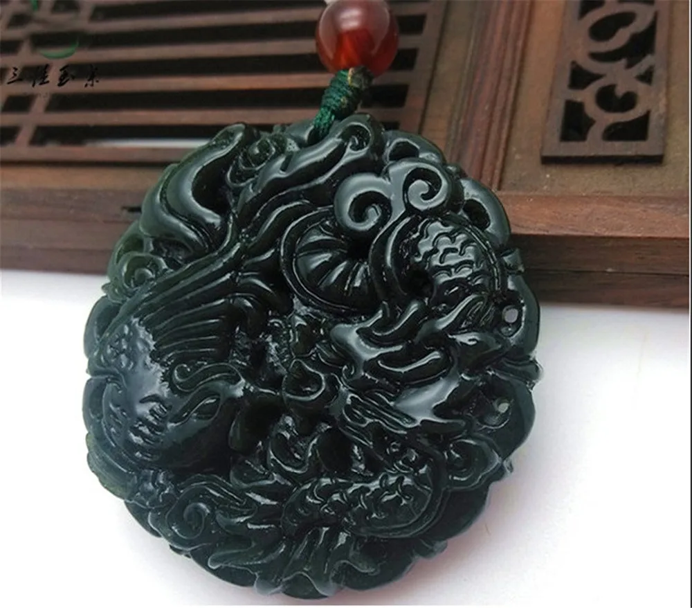 

Natural Chinese Black Green Jadeite Jades Dragon Pendant Necklace Jewelry Gift Wholesale