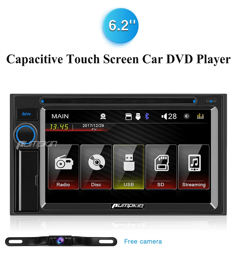 Excellent Pumpkin 2 Din 6.2" Touchscreen WINCE OS Car Radio DVD Player Support MP4 MP5 HD 1080P Video Audio FM/AM RDS Radio Player 2