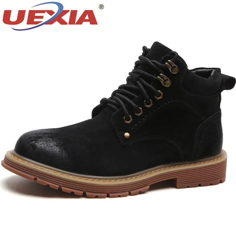 

UEXIA 2018 New Men's Fashion Lace Up Ankle Boots Autumn Motorcycle Basic Males Breathable Oxfords Leather Martin Boots Handmade