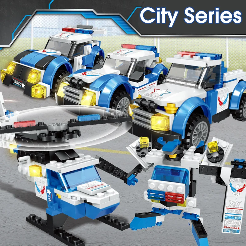 Город серии спецназ полицейский грузовик автомобиль-вертолет собрать DIY строительные блоки кирпичи набор образовательных игрушек