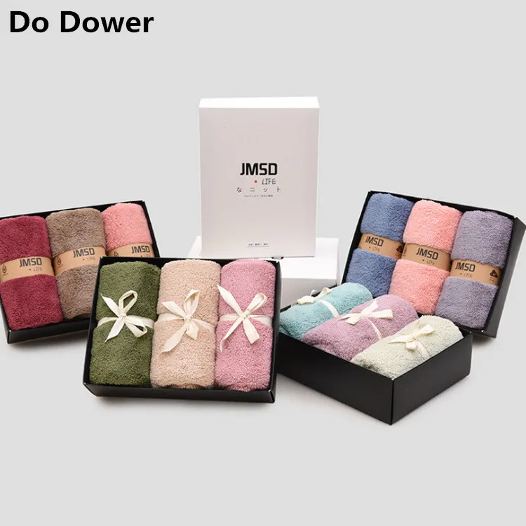 Microfiber 3 Pcs Gift Box Face Towel Absorbent Coral Cashmere Gift 