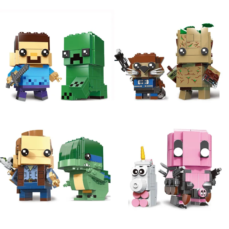 

2019 New arrive Kennie & Rocket Steve & Creeper Owen & Blue Square head Brickheadz building Blocks for children gifts