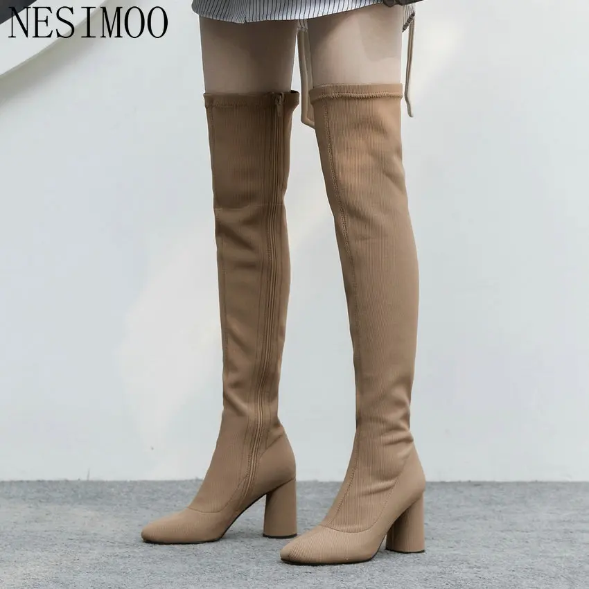 

NESIMOO 2019 All Match Square High Heel Platform Winter Boots Women Over The Knee High Boots Elegant Women Boots Big Size 34-39