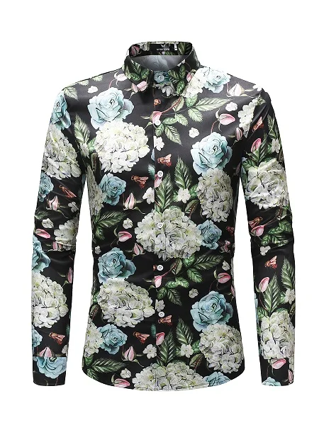 Men Flower Shirts Long Sleeve Shirts Slim Fit Men 3D Printed Shirts Spring Autumn Casual Hawaiian Shirts for Mens Clothing - Цвет: CS37