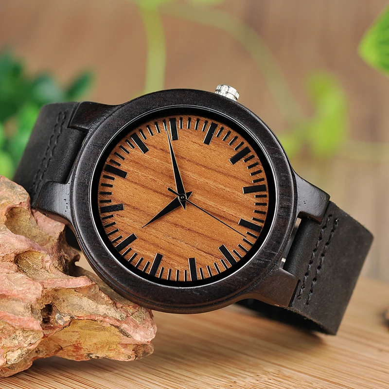 Watch Men erkek kol saati BOBO BIRD Ebony Wood Quartz for Male Brand Luxury Wooden Bamboo Wristwatch montre homme