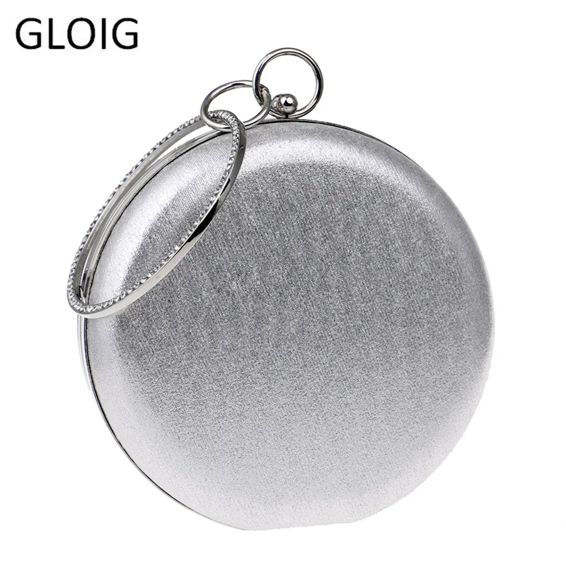 

GLOIG Rhinestones Metal Luxurious Women Evening Bags Circular Shaped Crystal Wedding Party Clutches Pocket Money Purse