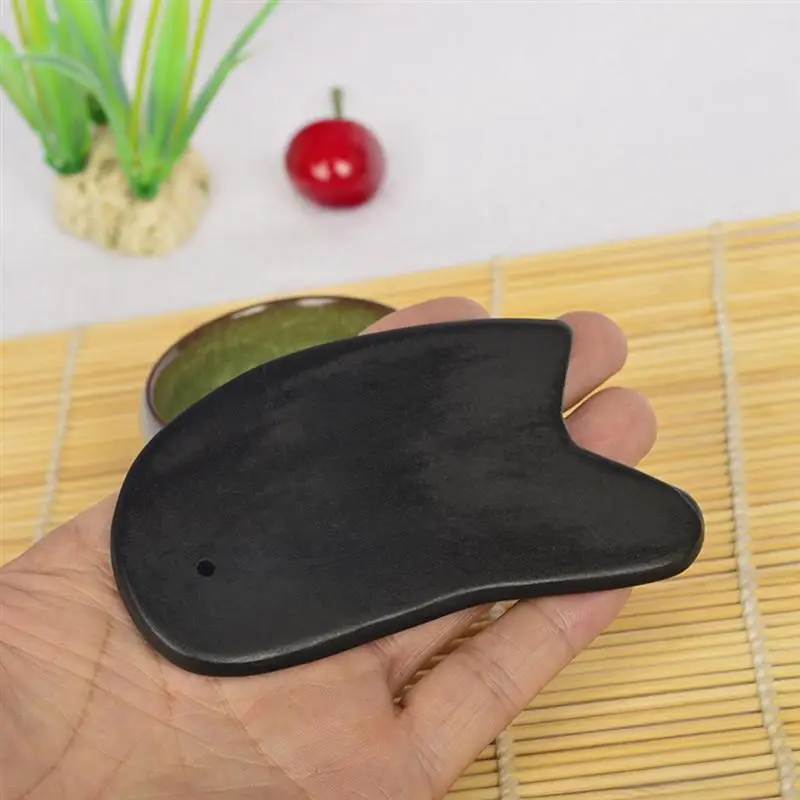 Натуральный камень Gua Sha доска черный рог буйвола Guasha здоровое лечение ног уход за руками инструмент для массажа тела черный