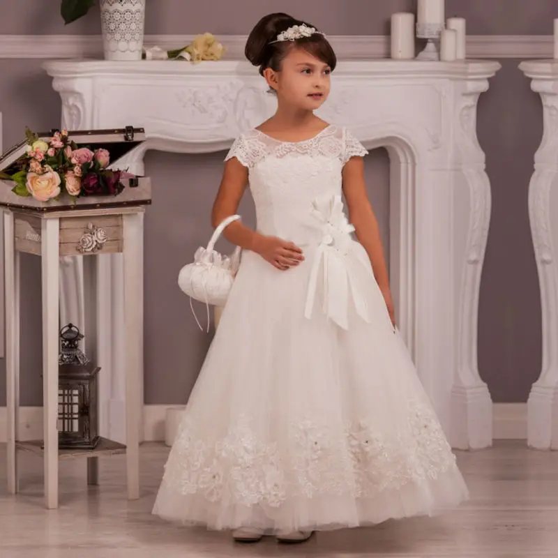 Pageant Dresses for Girls Glitz Sleeveless Pageant Dresses Little Girls Long Flower Girl Dress White Holy Communion Dress