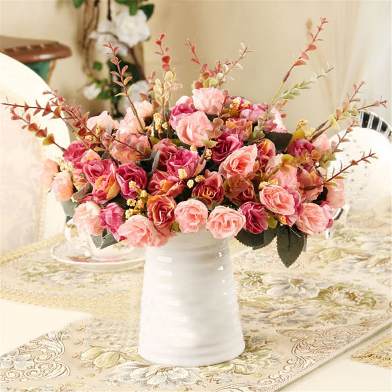 21Heads Artificial Rose Flower Slik Artificial Rose Bouquet Flowers For