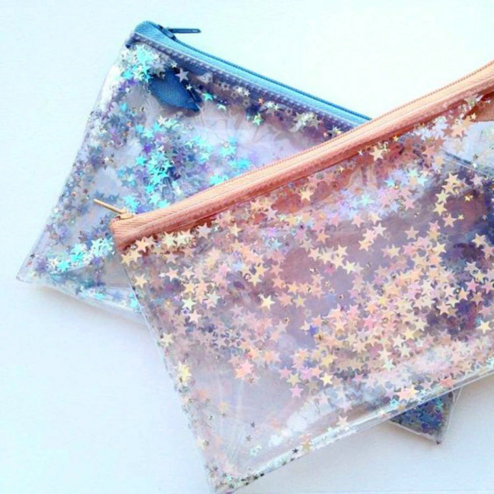 

Kawaii Shiny Star Flowing Pencil Cases Multi-Functional Stationery Pen Bag Storage Cosmetic Bag For Girls Gift School Supplies