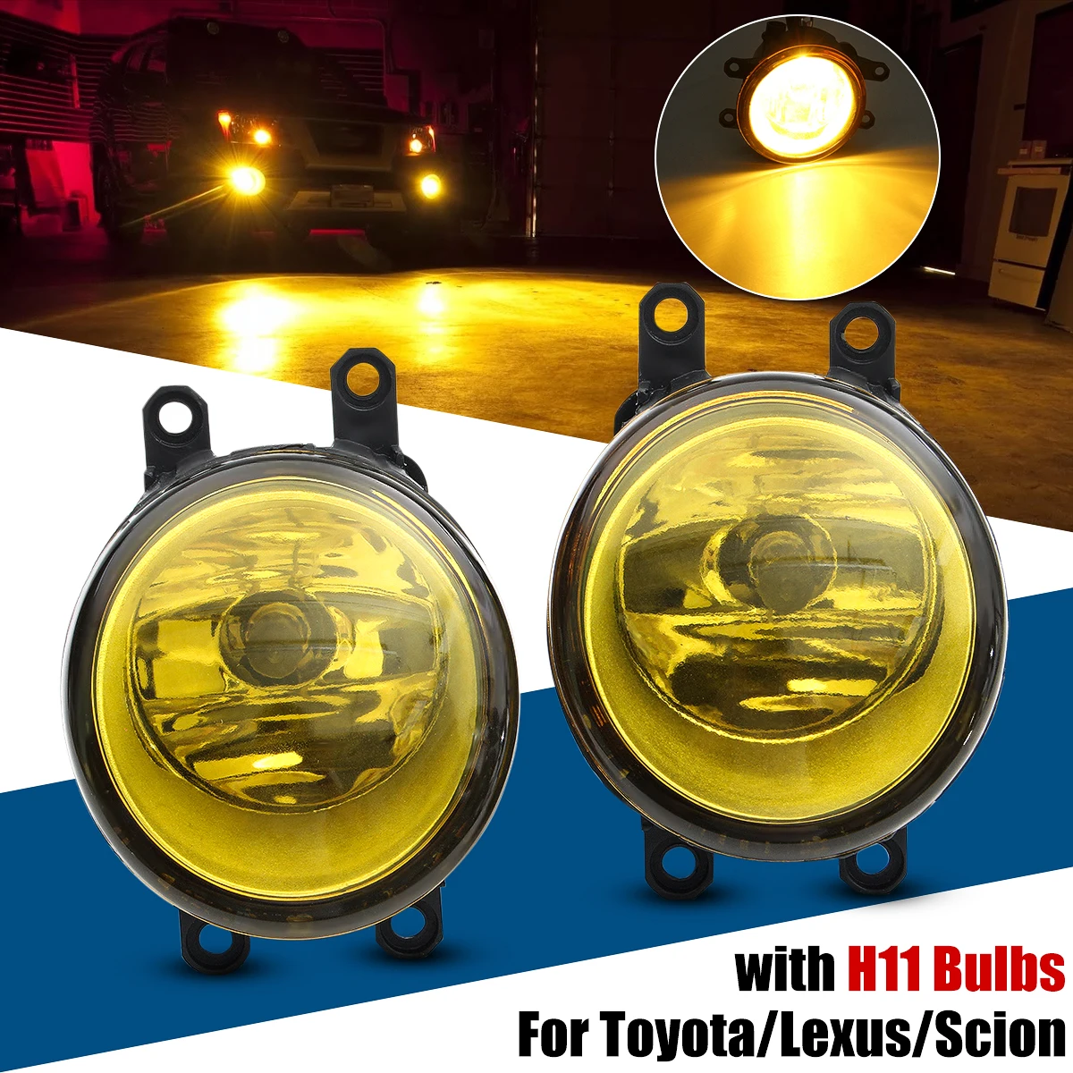 

2Pcs 55W LED Round Front Right/Left Fog Light Lamp DRL Daytime Driving Running Lights For Toyota/Camry/Carola/Vios/RAV4