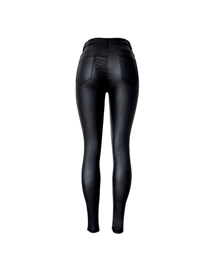 2017 Top Vogue Women`s Clothing Slim Faux Leather Pants High Waist Motorcycle Models Black Coated PU Denim Pants Female Leggings (12)