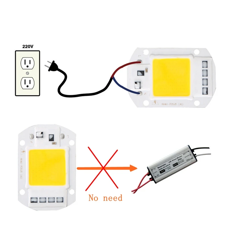 COB светодиодный чип 3 Вт, 5 Вт, 10 Вт, 20 Вт, 30 Вт, 50 Вт, 110 В, 220 В, интегрированная интеллектуальная IC лампа, Бесплатный драйвер для DIY, прожектор, белый, теплый белый