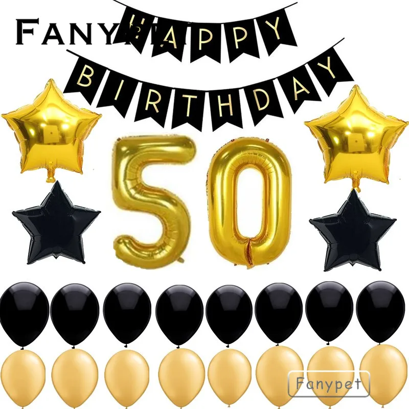 1 Набор «С Днем Рождения» Banner40inch 30th Gold Number воздушные шары, золото и черный номер 30 идеально 30,18, 21,50 лет вечерние поставки